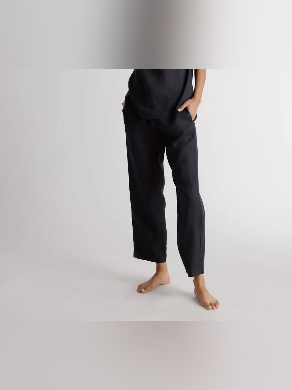 Quince Black 100% European Linen Pajama Pants Drawstring Lounge Relaxed S